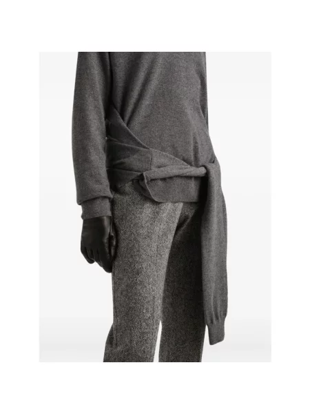 Sweter Dolce And Gabbana z kokardką z dekoltem w serek szary