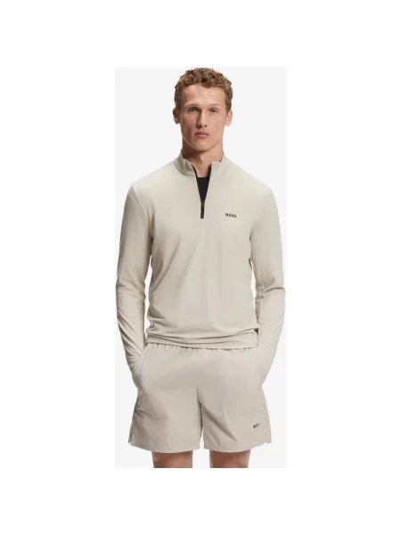 Bluza BOSS SW_Active Half Zip kremowy S biały