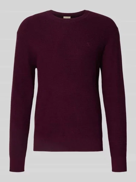 Sweter z dzianiny z prążkowanymi wykończeniami Ck Calvin Klein bordowy