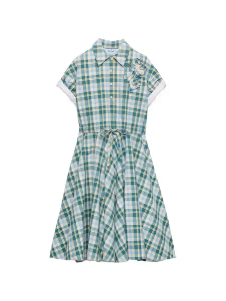Rochie Prada cu broderie în carouri de costum verde