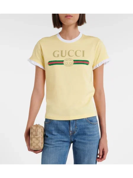 Tricou Gucci din jerseu cu autograf galben