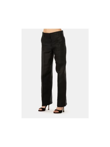 Lniane spodnie Weekend Max Mara czarne
