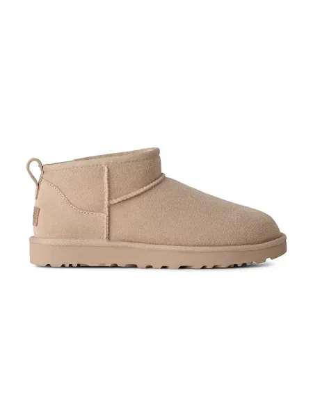 UGG W Classic Ultra Mini cizme de zăpadă pentru femei din piele întoarsă bej
