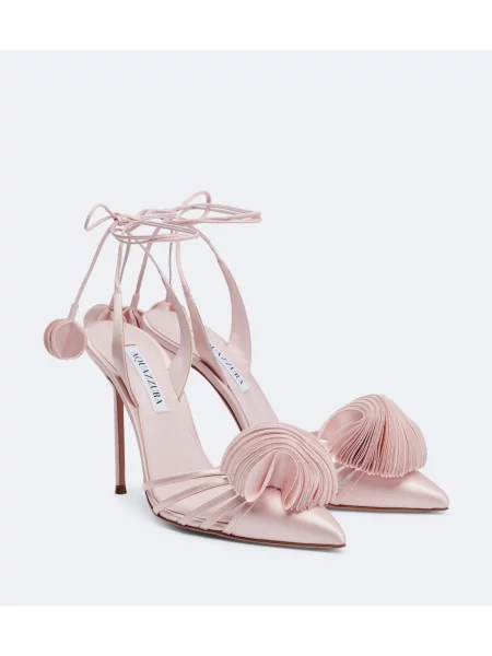Pantofi cu toc Aquazzura din satin slingback roz
