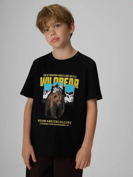 T-shirt regular z nadrukiem chłopięcy 4F czarna