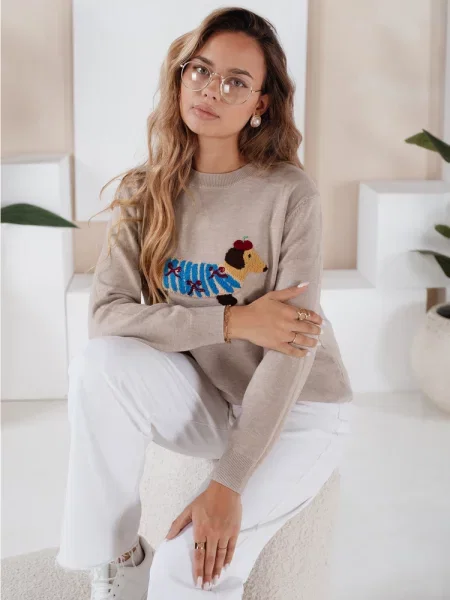 Sweter z aplikacją psa CHICPAWS Dstreet beżowy
