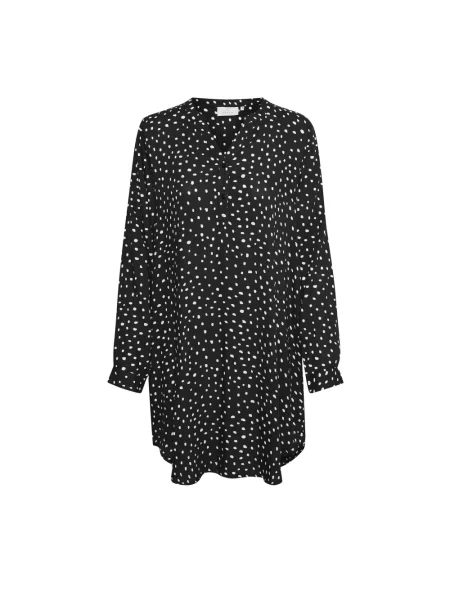 Lniana sukienka koszulowa Kaffe w grochy czarna