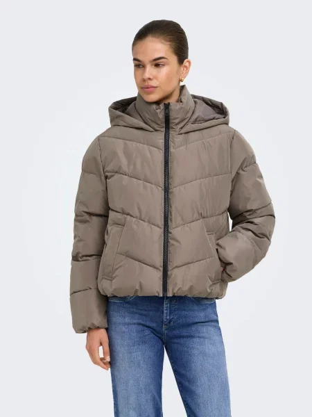 Демісезонна куртка Only CLAIR PUFFER HOOD JACKET світло-коричневий коричнева