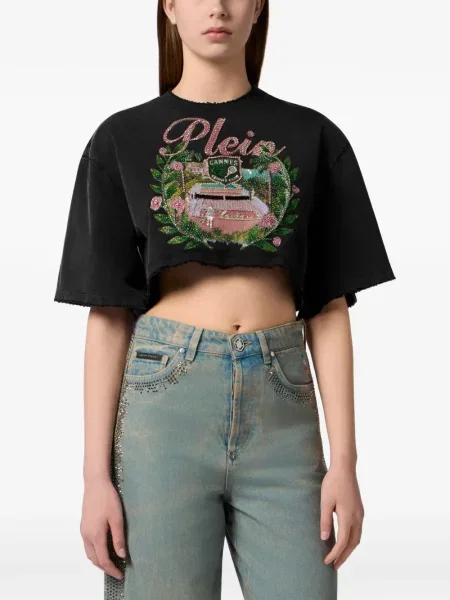 Decupat top Philipp Plein cu imagine negru