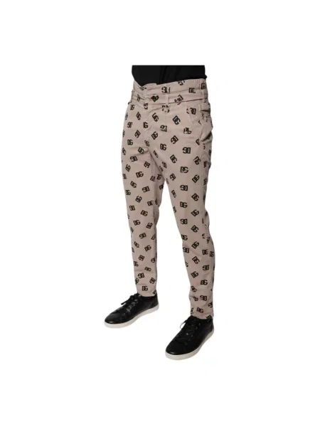 Skinny jeansy skinny Dolce And Gabbana z logo beżowe