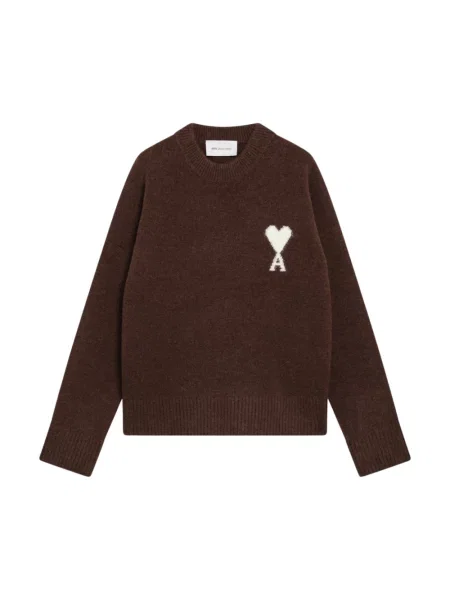 Sweter Ami Paris wełniany brązowy