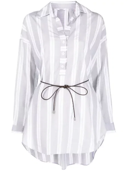 Koszula Peserico w paski z nadrukiem szara