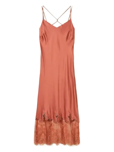 Rochie midi Twinset din dantelă până la genunchi de costum portocaliu