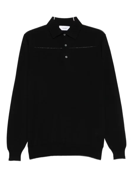 Lung tricou polo Lardini de lână negru