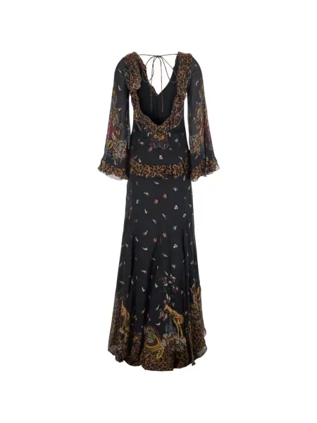 Rochie maxi Etro cu model floral cu volane negru
