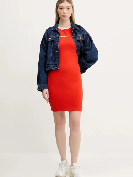 Сукня Karl Lagerfeld Jeans mini облягаюча помаранчевий