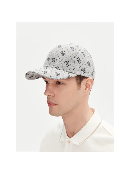Шапка с козирка Guess JACQUARD с десен сиво