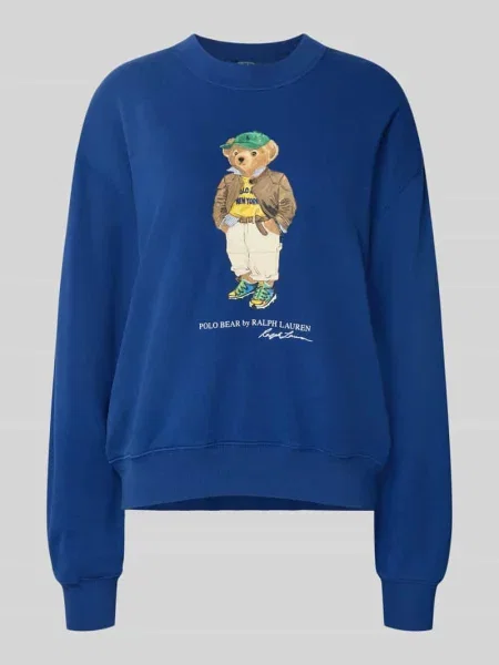 Bluza z nadrukiem z logo i okrągłym dekoltem niebieska