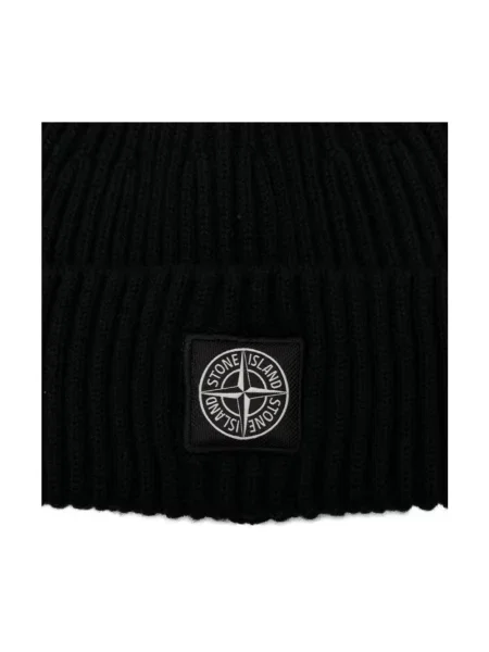Czapka Stone Island wełniana z kamieniami czarna
