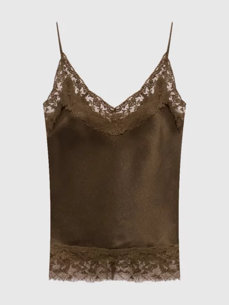 Топ кольору хакі із шовку з мереживом Ermanno Scervino