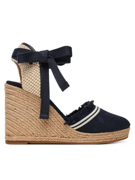 Tommy Hilfiger Еспадрили Fringe Canvas High Wedge тъмносин