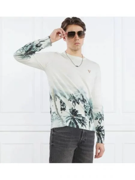 GUESS Pulover TYSON LS CN ALLOVER verde