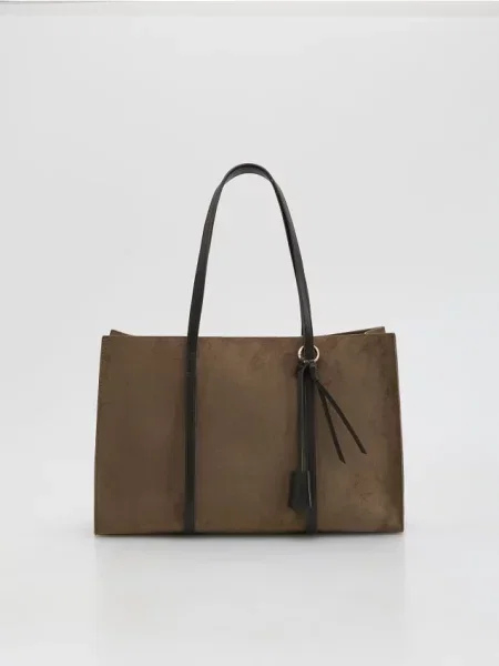 Reserved Torebka shopper z imitacji zamszu brązowy