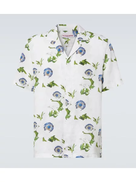 Cămașă Orlebar Brown de in cu model floral maro