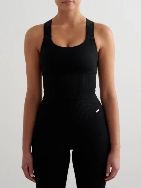 Biustonosz sportowy wysokie wsparcie wydłużony Ribbed Seamless czarny
