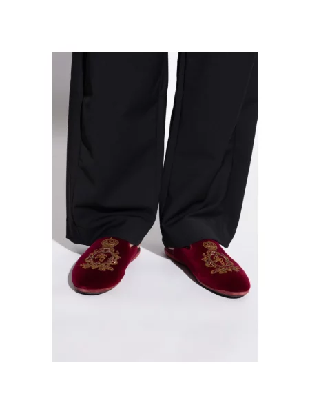 Haftowane klapki Dolce And Gabbana skórzane czerwone