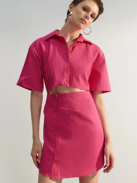 Rochie tip cămașă Trendyol țesută roz