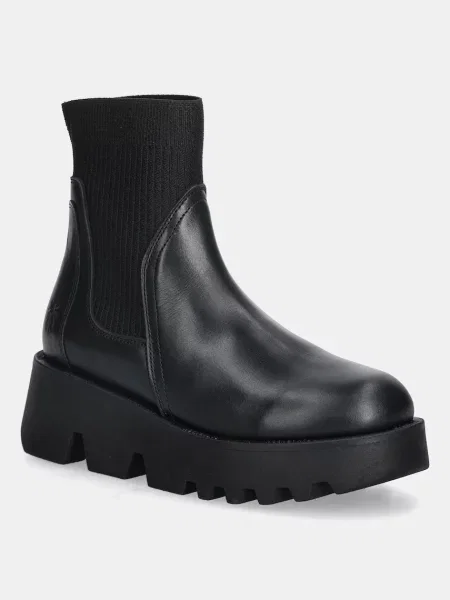 Кожени боти челси Fly London със скосена платформа черно