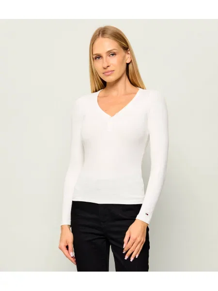 Tommy Jeans Bluză Henley alb