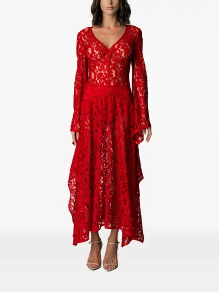 Rochie maxi Miau By Clara Rotescu din dantelă evazată roșu