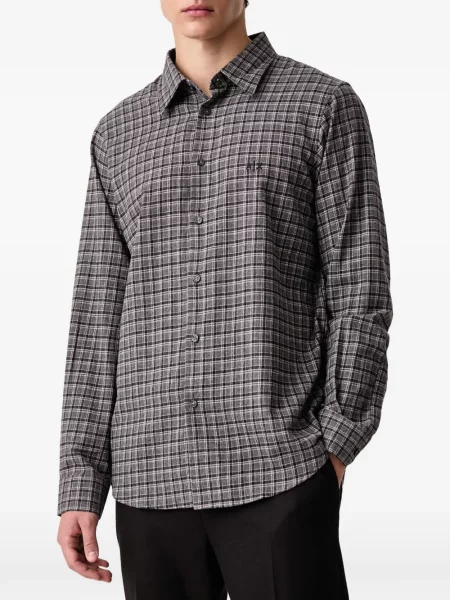 Cămașă Armani Exchange cu broderie în carouri gri