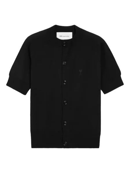 Cardigan Ami Paris cu broderie scurt negru