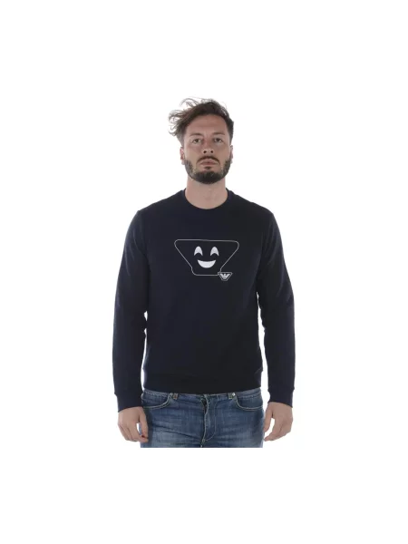 Bluza z kapturem Emporio Armani z dżerseju z autografem niebieska