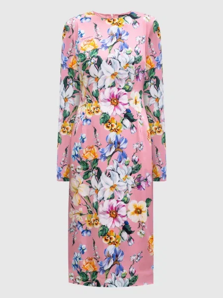 Сукня міді із шовку в квітковий принт Dolce&gabbana рожева