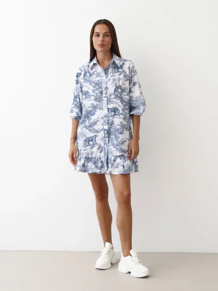 Сукня міні MON VOL білий/синій віскоза/поліестер біла