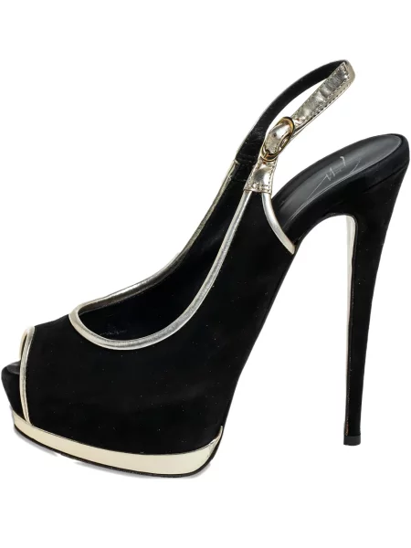 Pantofi cu toc Giuseppe Zanotti din piele de căprioară slingback negru