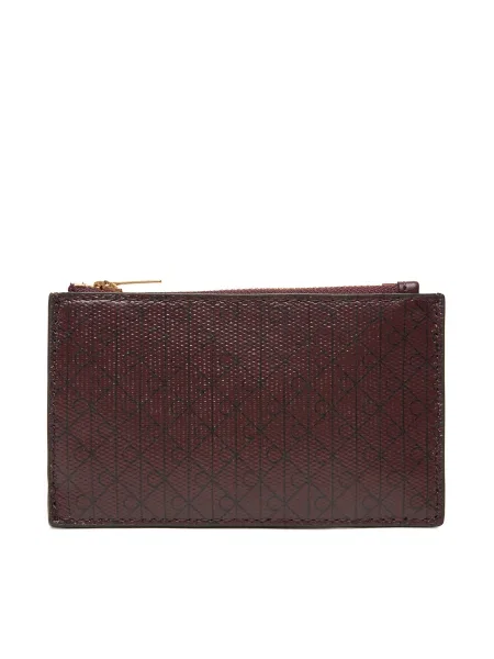 Calvin Klein Голям дамски портфейл Emblem Aop Top Zip Cardcase Кафяв винено червено