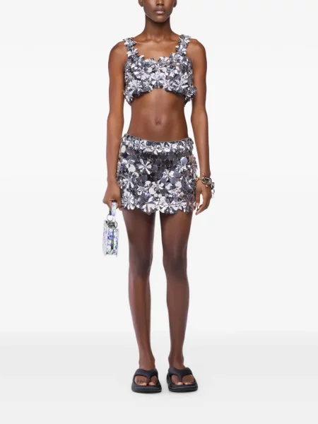 Φλοράλ τοπ Rabanne με απλικέ ασημί
