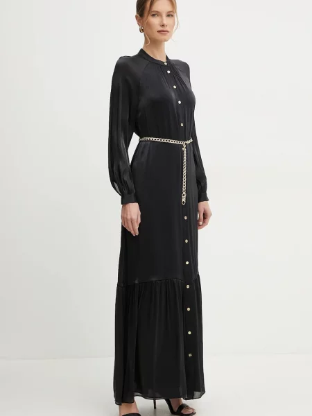 Рокля MICHAEL Michael Kors дълга разкроена черно