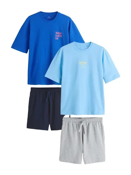 Next Pijama scurtă albastru / bleumarin / albastru deschis gri