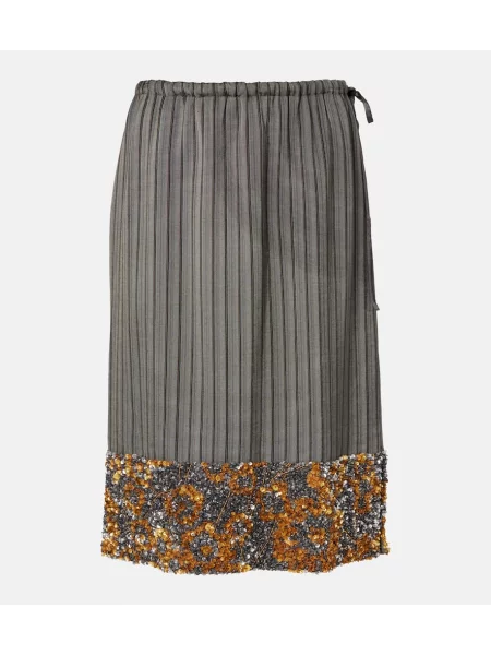 Fustă midi Dries Van Noten cu dungi până la genunchi gri