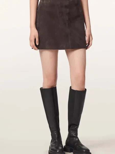 AllSaints fustă din piele RENAI maro