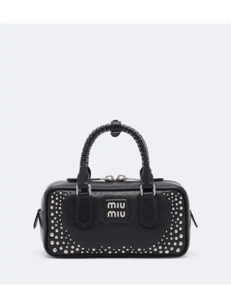 Top Miu Miu din piele cu tepi negru