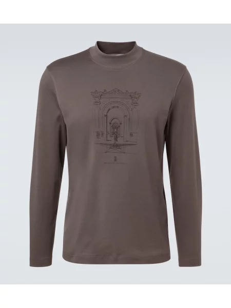 Tričko s potiskem Brunello Cucinelli s potiskem jersey hnědé