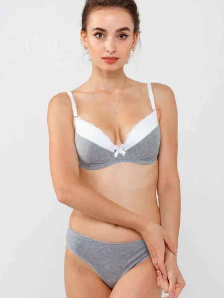 Комплект белья: бюстгальтер push-up и трусики бразилиана ЛЕЯ сірі