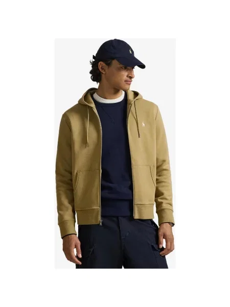 Bluza z kapturem Ralph Lauren Double Knit Full Zip ciemny S beżowy